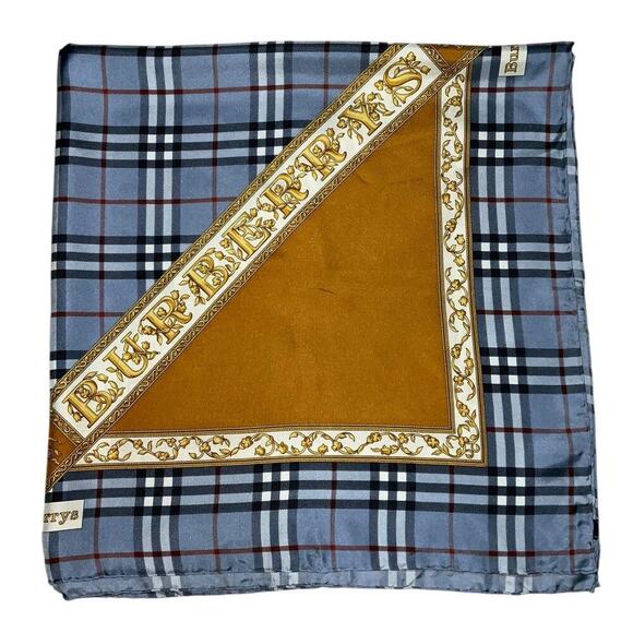 BURBERRYS PRORSUM Logo Blue x Brown Silk Scarf - Picture 8 of 16